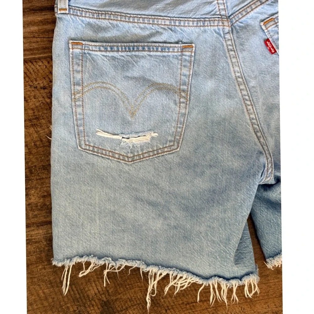 Levis 501 Y2K Women's Original Distressed‎ Patch Cut Off Denim Shorts, Light, 27